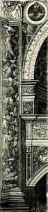 Pilastrový pás zdobený Callisto Piazza (asi 1500-1561 nebo 1562), Tempio Civico della Beata Vergine Incoronata (Chrám blahoslavené Panny Marie korunovaný), Lodi, Lombardie, Itálie, dřevoryt