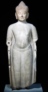 Buddha v post-Bayon stylu, z Preah Khan v Kambodži, konec 13. - 14. století (pískovec)
