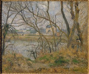 Na břehu řeky Oise nedaleko Pontoise se v šedivém počasí ... od Camille (after) Pissarro