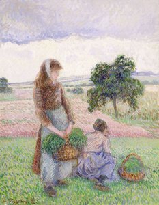 Rolníci nesoucí tenisky; Selka nesoucí košík, 1888 od Camille Jacob Pissarro