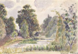 Pond at Kew Gardens, 1892 (wc nad grafitovou tužkou na položený papír) od Camille Jacob Pissarro