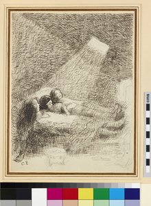 Study for The Asphysia (pero a inkoust přes tužku na hlazeném papíře) od Camille Jacob Pissarro
