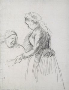 Studie umělcovy matky s její služkou (uhl na papíře) od Camille Jacob Pissarro