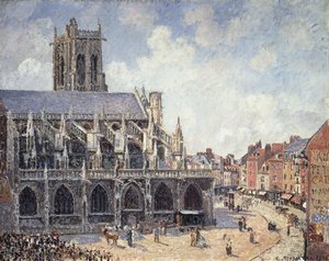 Kostel Saint Jacques v Dieppe v ranním slunci; Kostel Saint-Jacques v Dieppe Ráno, slunce, 1901 od Camille Jacob Pissarro