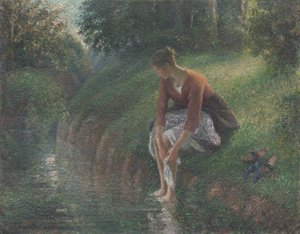 Žena koupající si nohy v potoce, 1894-95 od Camille Jacob Pissarro