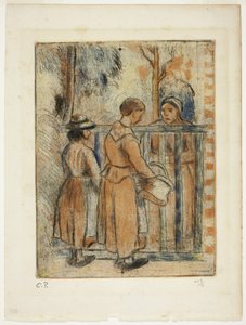 Žebrající ženy, asi 1894 (barevný lept, suchá jehla a akvatinta na slonovinovém papíře) od Camille Pissarro