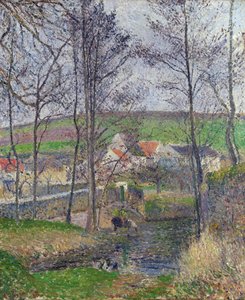 Břehy Viosne u Osny, šedé počasí, zima - Obraz Camille Pissarro (1830-1903) Břehy řeky Viosne u Osny v šedém počasí - Olej na plátně 1883 National Gallery of Victoria, Melbourne 65,3x54,5 od Camille Pissarro