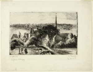 Kostel a farma v Éragny od Camille Pissarro