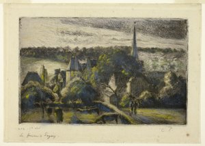 Kostel a farma v Éragny od Camille Pissarro