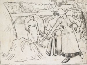 Kompoziční studie harvestorů v krajině, c1893 od Camille Pissarro