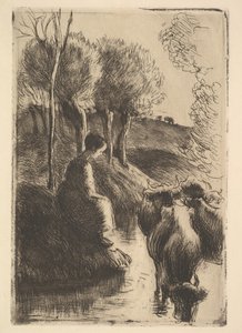 Cowherd, ve Waters Edge, 1890. od Camille Jacob Pissarro