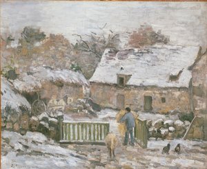 Farma v Montfoucault: Snow Effect, 1874-1876 od Camille Pissarro
