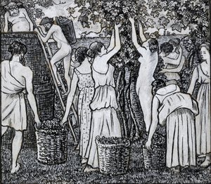 Sklizeň hroznů, kompoziční studie pro ilustraci k 