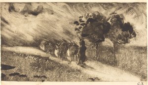 Pasení krav za soumraku od Camille Pissarro