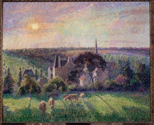 Krajina v Eragny, kostel a farma Obraz Camille Pissarro (1830-1903) 1895 Sun. 0,6x0,73 m Paříž, musee d