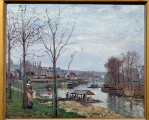 Port Marly (Port-Marly), myčka Pohled na myčku na Seině. Obraz Camille Pissarro (1830-1903) 1872 Ne. 0,46x0,56 m Paříž, musee d
