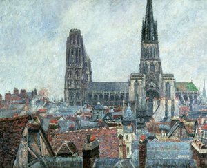 Střechy starého Rouenu: šedé počasí (katedrála) od Camille Pissarro