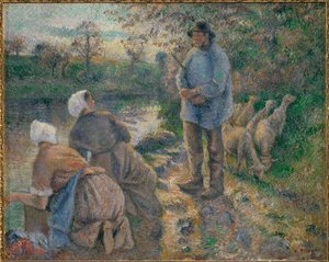 Pastýř a pradlena (malba na plátně) od Camille Pissarro