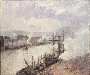 Parníky v přístavu Rouen od Camille Pissarro