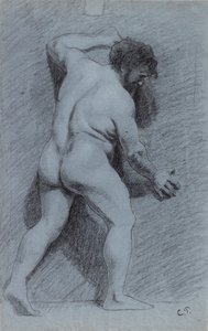 Studie mužského aktu pózovaného u zdi z profilu obráceného vpravo, 1856-1860 od Camille Pissarro