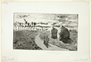 Soumrak s kupkami sena od Camille Pissarro