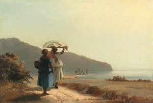 Dvě ženy chatující u moře, St. Thomas od Camille Pissarro