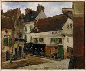 Une place a la Roche-Guyon - náměstí v La Roche-Guyon... (malba na plátně) od Camille Pissarro