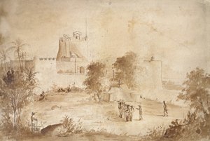 Pohled na vojenskou pevnost, Christiansfort, Charlotte Amalie, St Thomas, Západní Indie od Camille Jacob Pissarro