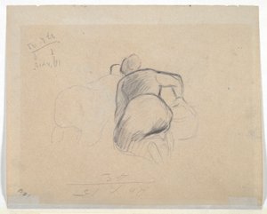 Žena klečící (recto); Dvě farmářky klečící (verze) od Camille Pissarro
