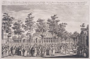 Pohled na rotundu, Ranelagh House, na plese k oslavě narozenin HRH, prince z Walesu, 24. května 1751, vyryto Parrem od Canaleti