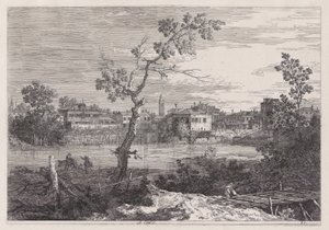 Pohled na město na břehu řeky, ze série Vedute (Views) od Canaletto (Giovanni Antonio Canal)
