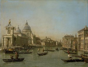 Vstup do Canal Grande poblíž Punta della Dogana a Santa Maria della Salute od Canaletto (workshop of)