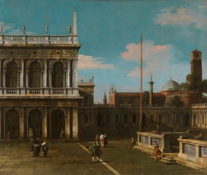 Canaletto - Capriccio Pohled na Piazzettu s knihovnou Signováno a datováno 1744 od Canaletto
