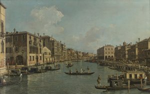 Německy: Der Canal Grande mit Blick in südöstlicher Richtung auf die Rialtobrücke Canal Grande s výhledem na jihovýchod k mostu Rialto