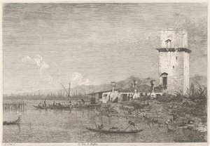 La Torre di Malghera Obličeje na existujících a vynalezených místech (název série) Vedute altre prese da i Luoghi altre ideate da Antonio Canal (název série) od Canaletto