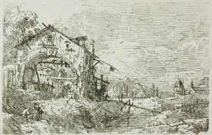 Krajina se ženou u studny, z Vedute od Canaletto