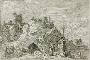 Krajina s poutníkem na modlitbě, z Vedute od Canaletto