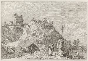 Krajina s poutníkem na modlitbě [vlevo nahoře], c. 17351746. od Canaletto