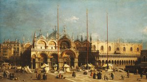 San Marco a Dóžecí palác, Benátky, z Piazza San Marco, cca 1740 od Giovanni Antonio Canal