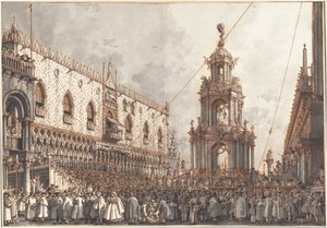 Festival „Giovedì Grasso“ před Dóžecím palácem v Benátkách od Canaletto