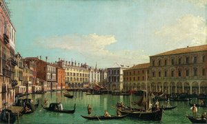 Canal Grande, Benátky, pohled na jih směrem k mostu Rialto, 1730s.