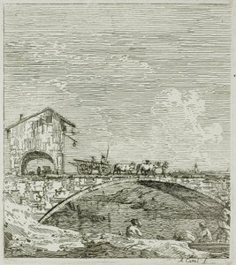 Vůz projíždějící přes most, z Vedute od Canaletto