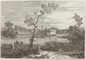 Pohled na město na břehu řeky od Canaletto