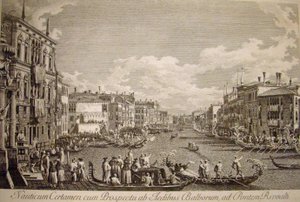 Vodní slavnost na Canal Grande v Benátkách. Vlevo v popředí Palazzo Balbi, postavený v 16. století. od Canaletto
