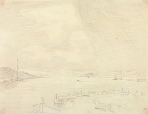 Náčrt přímořské krajiny s molem v popředí, Isle of Wight od Capt. Thomas Hastings