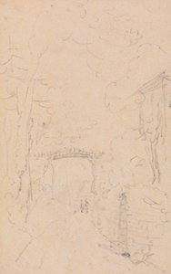 Náčrt silnice lemované stromy a most, Shorwell od Capt. Thomas Hastings