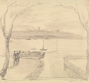 Načrtnutý pohled z East Cowes, West Cowes v dálce od Capt. Thomas Hastings