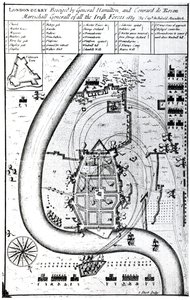 Londonderry v obležení generálem Hamiltonem a Conradem de Rosenem, ryl J. Sturt, 1689 od Captain Archibald Maculloch