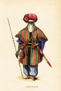 Vznešený tuaregský válečník z Agadezu v Nigeru v tagelmustu (turban a závoj), taktkatu (košile) a akarbey (kalhoty) od Captain George Francis (after) Lyon