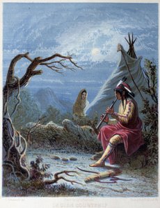 Indián hrající na flétnu - v „Iris: osvětlený suvenýr na rok 1802“, nakreslil kapitán Eastman, ed. Hart, Philadelphia od Captain Seth (after) Eastman